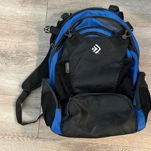 Blue tech backpack with a bazillion pockets!